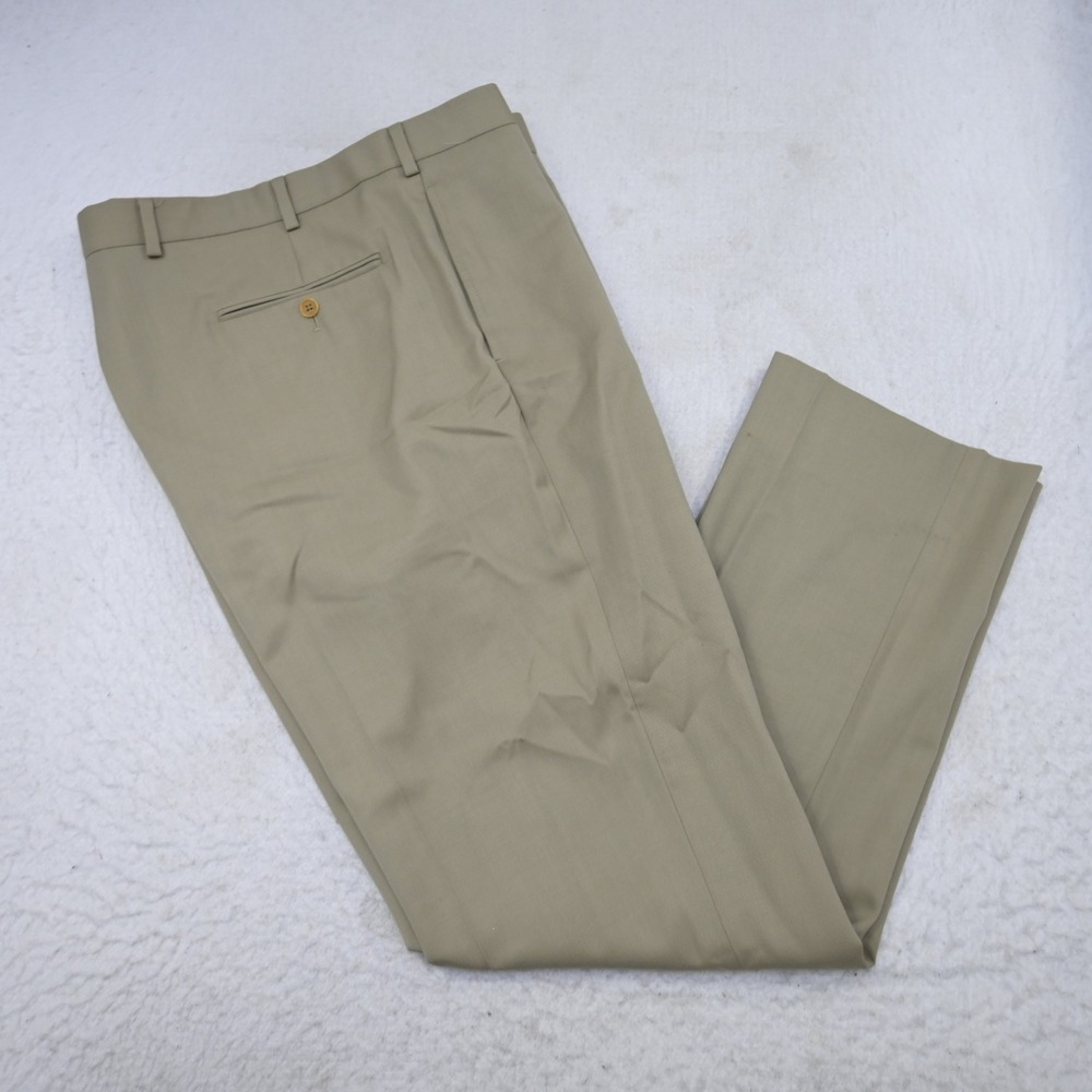 Brooks Brothers Madison Pants Mens 40x32 Khaki Tan Flat‎ Front Wool Trousers